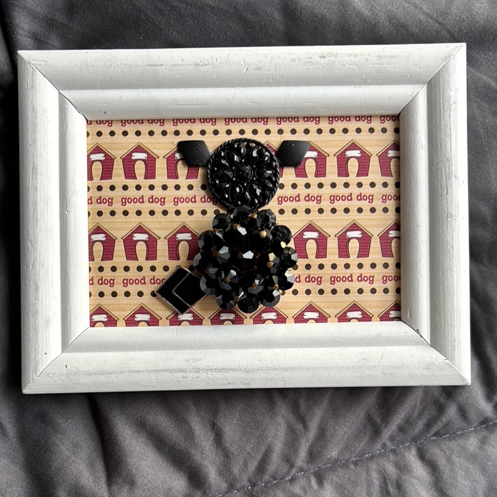 Framed Black Beaded Dog Art
